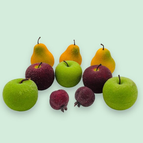 Lot of 10 Faux Sugared Fruit Apples Pears Red Green Yellow - Picture 1 of 12